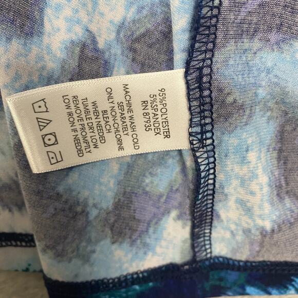 Susan Graver Cardigan Womens M Blue White Knit Open Front Stretch Lightweight - Picture 6 of 7